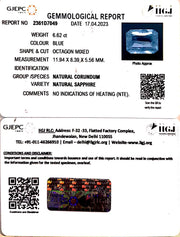 6.62/CT Natural Blue Sapphire with Govt Lab Certificate-BLUSA9U
